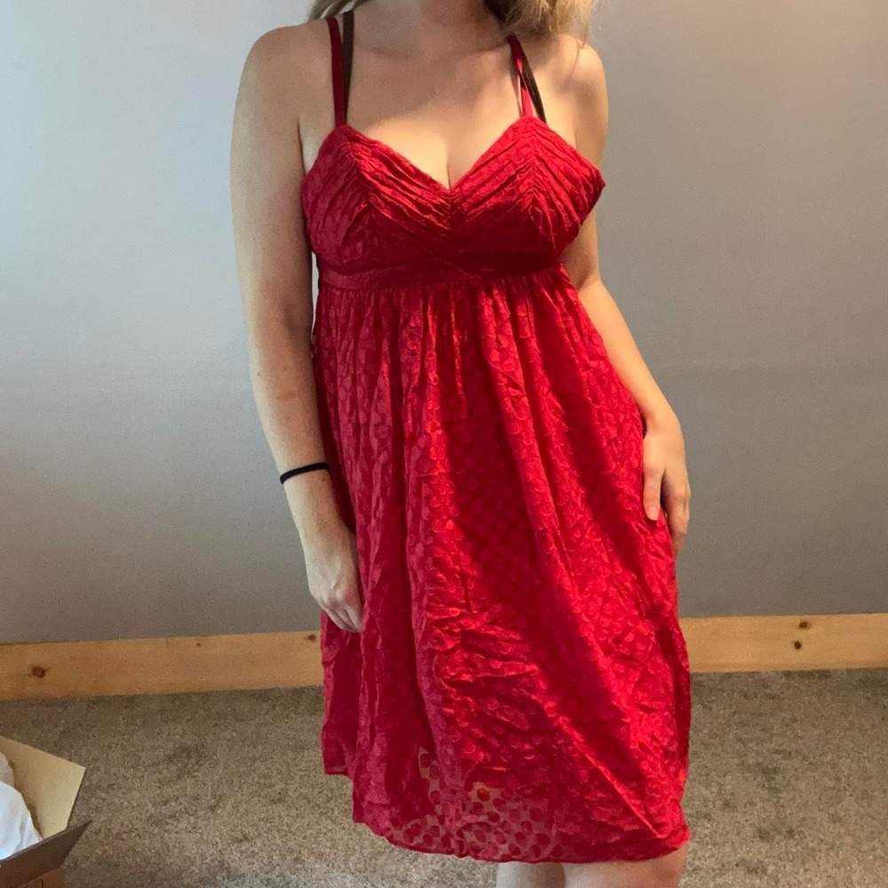 VTG 2000s Crimson Red Textured Dot Babydoll Mini Dress | Bella Swan Style